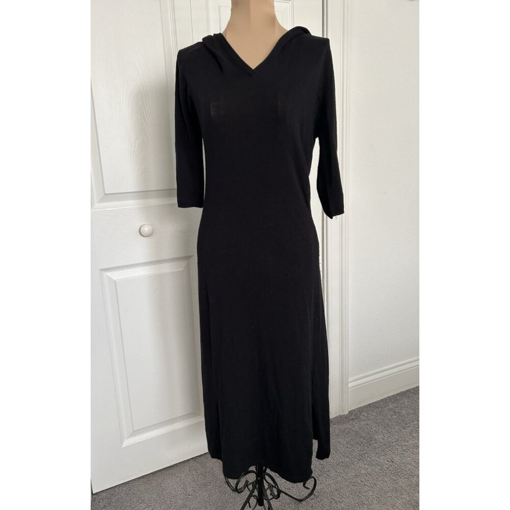 Guess Collection Hooded Elbow Length Sleeve Knit Sweater Midi Dress Black Size S